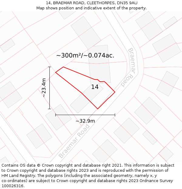 14, BRAEMAR ROAD, CLEETHORPES, DN35 9AU: Plot and title map