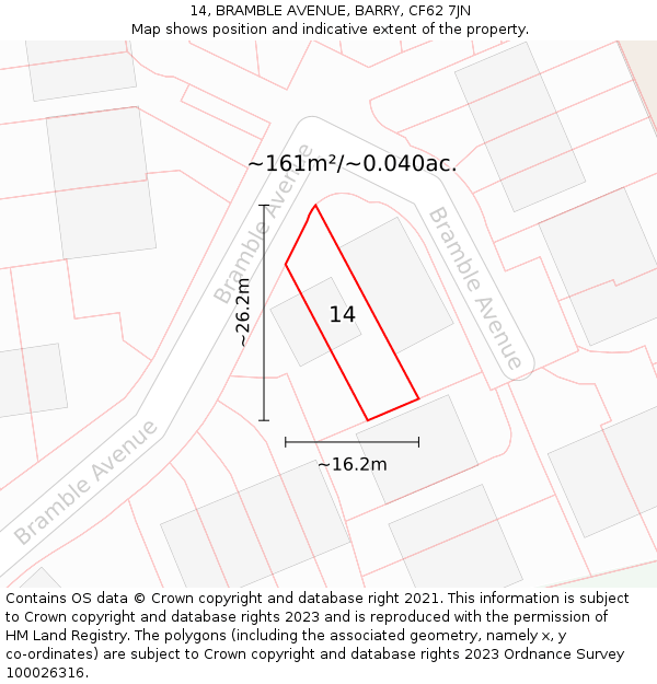 14, BRAMBLE AVENUE, BARRY, CF62 7JN: Plot and title map