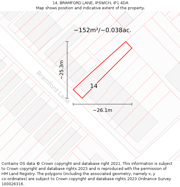 14, BRAMFORD LANE, IPSWICH, IP1 4DA: Plot and title map