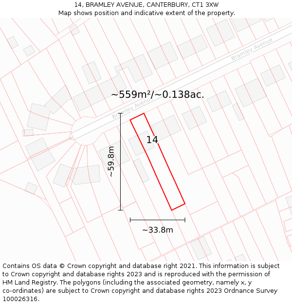 14, BRAMLEY AVENUE, CANTERBURY, CT1 3XW: Plot and title map