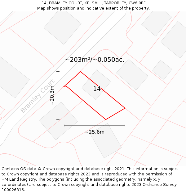 14, BRAMLEY COURT, KELSALL, TARPORLEY, CW6 0RF: Plot and title map