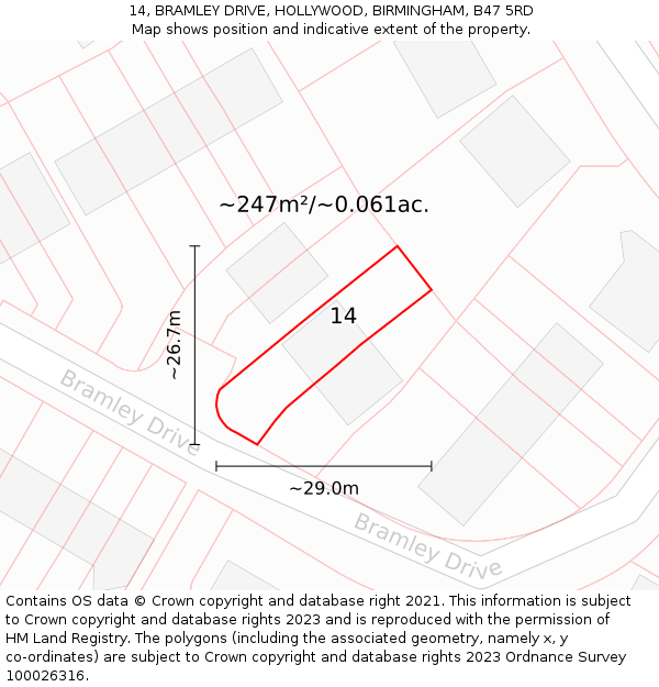 14, BRAMLEY DRIVE, HOLLYWOOD, BIRMINGHAM, B47 5RD: Plot and title map