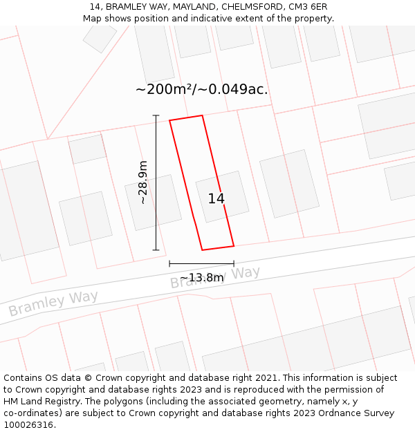 14, BRAMLEY WAY, MAYLAND, CHELMSFORD, CM3 6ER: Plot and title map