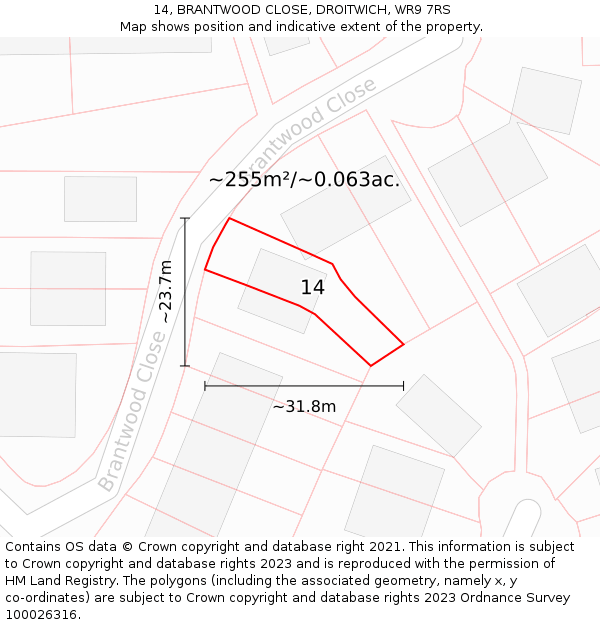 14, BRANTWOOD CLOSE, DROITWICH, WR9 7RS: Plot and title map