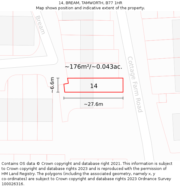 14, BREAM, TAMWORTH, B77 1HR: Plot and title map