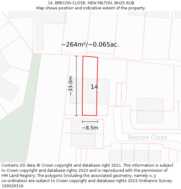 14, BRECON CLOSE, NEW MILTON, BH25 6UB: Plot and title map