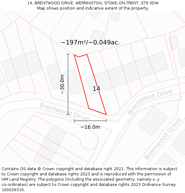 14, BRENTWOOD DRIVE, WERRINGTON, STOKE-ON-TRENT, ST9 0DW: Plot and title map