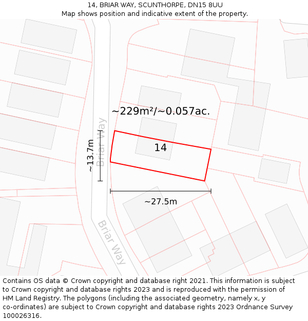 14, BRIAR WAY, SCUNTHORPE, DN15 8UU: Plot and title map