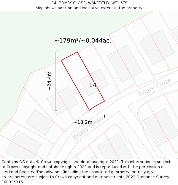 14, BRIARY CLOSE, WAKEFIELD, WF1 5TS: Plot and title map