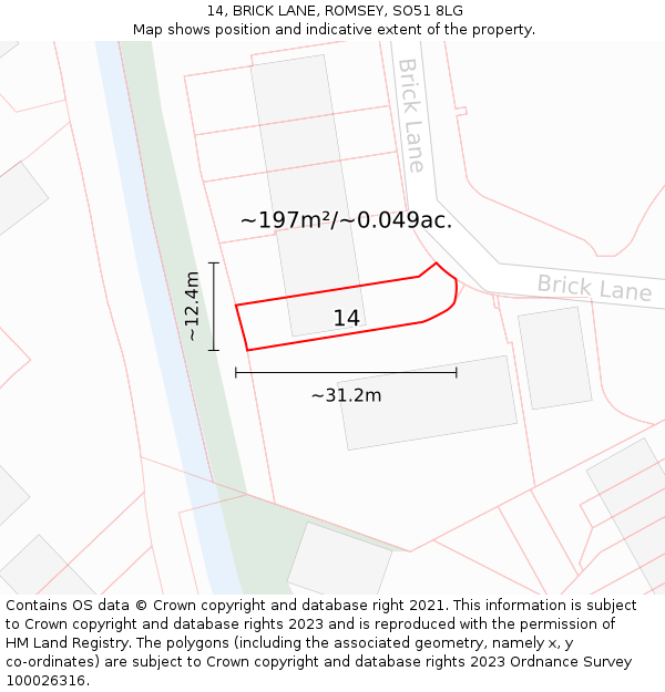 14, BRICK LANE, ROMSEY, SO51 8LG: Plot and title map