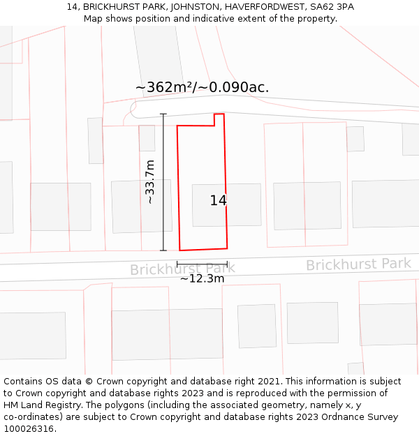 14, BRICKHURST PARK, JOHNSTON, HAVERFORDWEST, SA62 3PA: Plot and title map