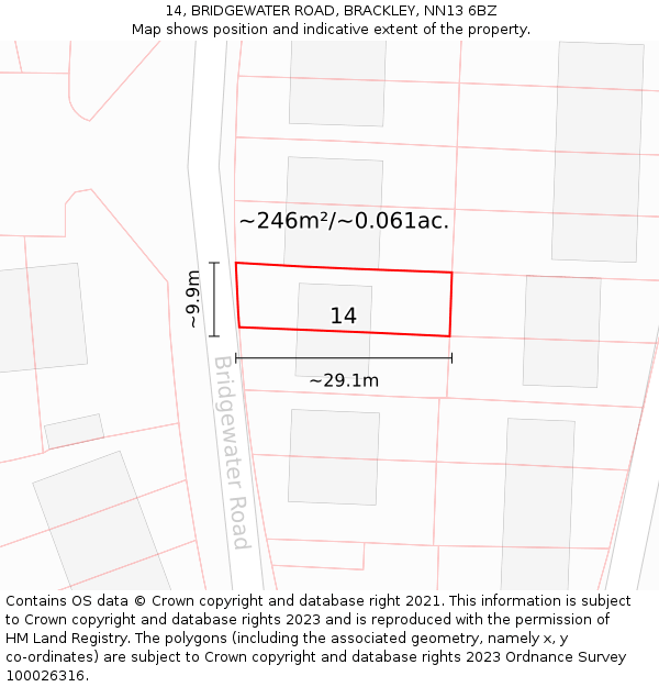 14, BRIDGEWATER ROAD, BRACKLEY, NN13 6BZ: Plot and title map