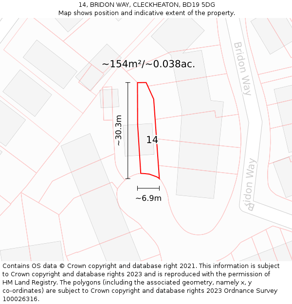 14, BRIDON WAY, CLECKHEATON, BD19 5DG: Plot and title map