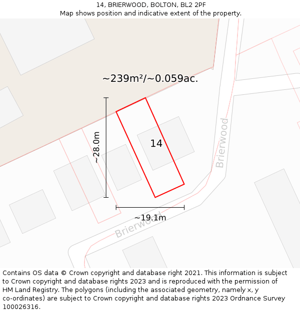 14, BRIERWOOD, BOLTON, BL2 2PF: Plot and title map