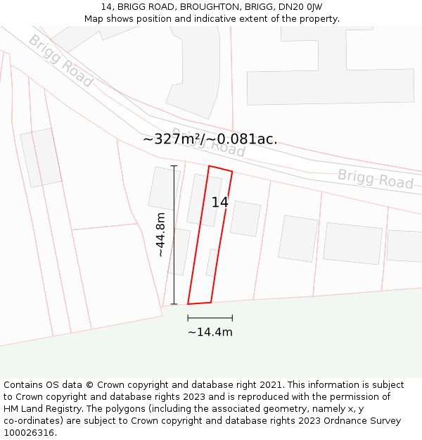 14, BRIGG ROAD, BROUGHTON, BRIGG, DN20 0JW: Plot and title map