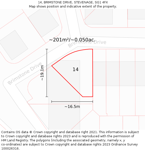 14, BRIMSTONE DRIVE, STEVENAGE, SG1 4FX: Plot and title map