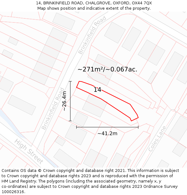 14, BRINKINFIELD ROAD, CHALGROVE, OXFORD, OX44 7QX: Plot and title map