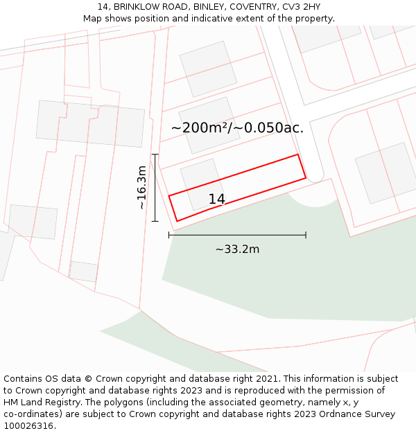 14, BRINKLOW ROAD, BINLEY, COVENTRY, CV3 2HY: Plot and title map