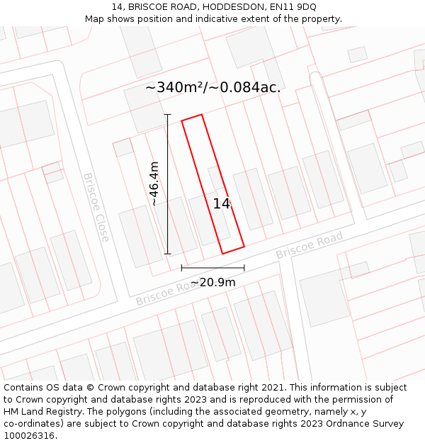 14, BRISCOE ROAD, HODDESDON, EN11 9DQ: Plot and title map