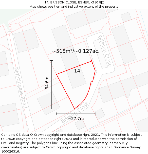 14, BRISSON CLOSE, ESHER, KT10 8JZ: Plot and title map