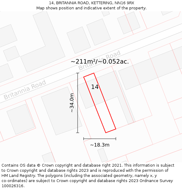 14, BRITANNIA ROAD, KETTERING, NN16 9RX: Plot and title map