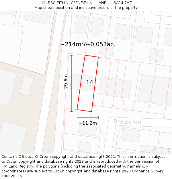 14, BRO EITHIN, CEFNEITHIN, LLANELLI, SA14 7AZ: Plot and title map