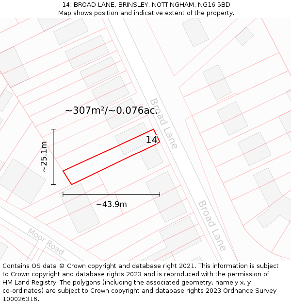 14, BROAD LANE, BRINSLEY, NOTTINGHAM, NG16 5BD: Plot and title map