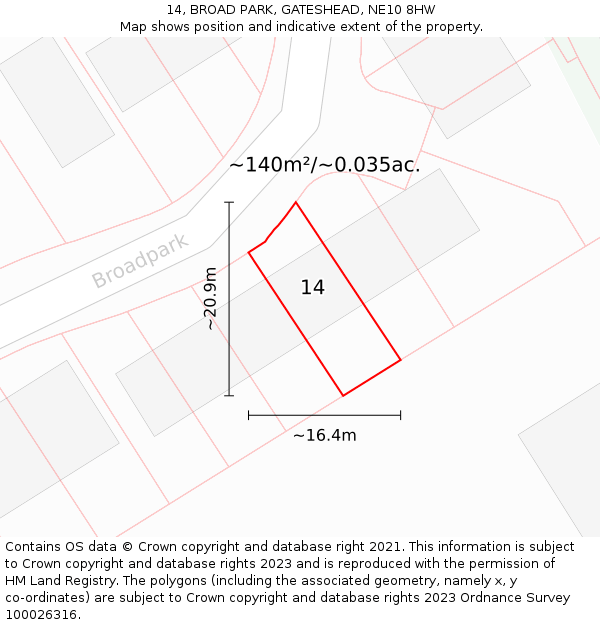 14, BROAD PARK, GATESHEAD, NE10 8HW: Plot and title map