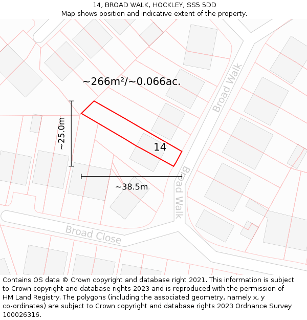 14, BROAD WALK, HOCKLEY, SS5 5DD: Plot and title map