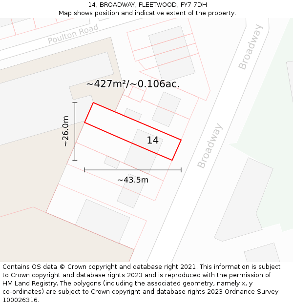 14, BROADWAY, FLEETWOOD, FY7 7DH: Plot and title map