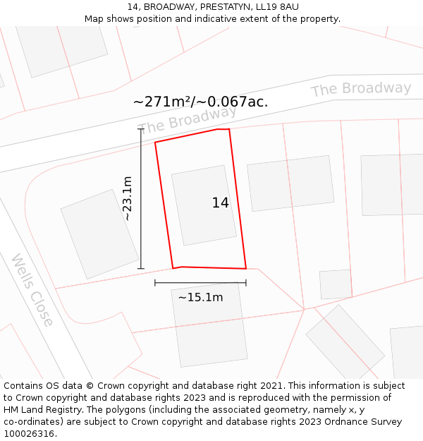 14, BROADWAY, PRESTATYN, LL19 8AU: Plot and title map