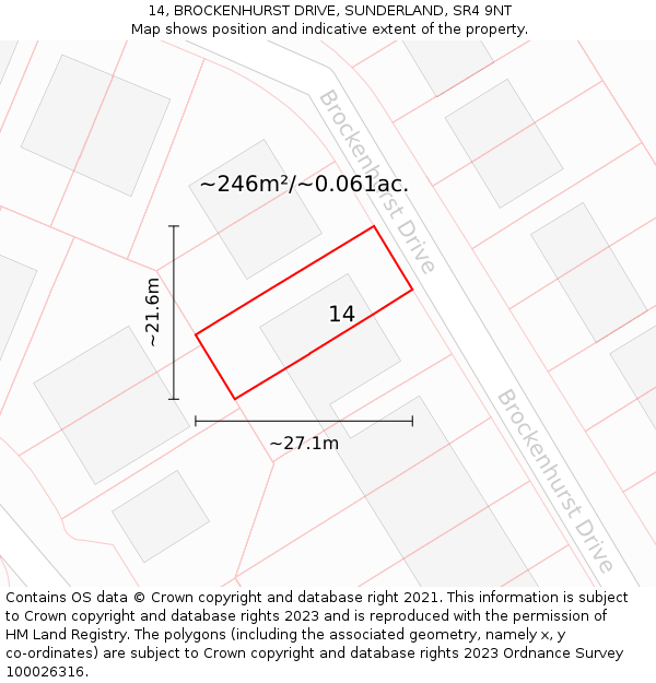 14, BROCKENHURST DRIVE, SUNDERLAND, SR4 9NT: Plot and title map