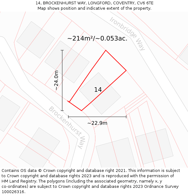 14, BROCKENHURST WAY, LONGFORD, COVENTRY, CV6 6TE: Plot and title map