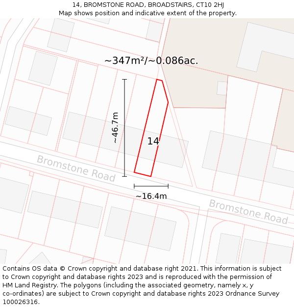 14, BROMSTONE ROAD, BROADSTAIRS, CT10 2HJ: Plot and title map