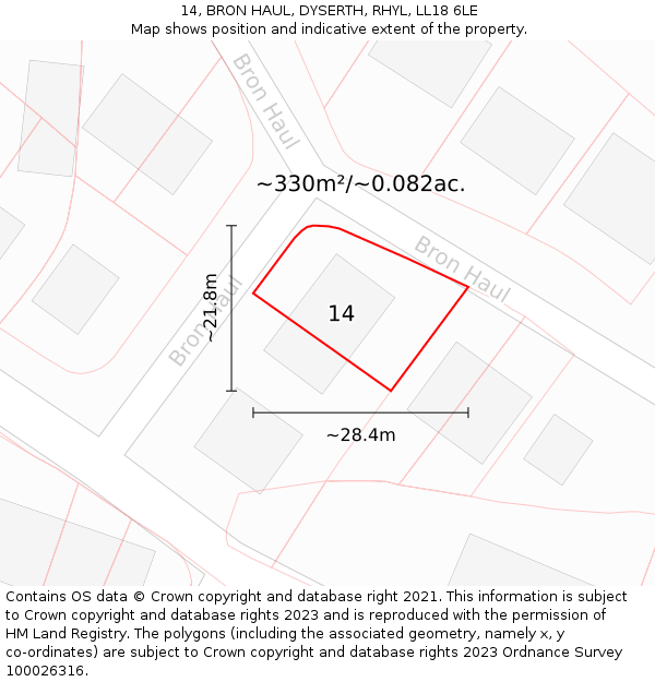 14, BRON HAUL, DYSERTH, RHYL, LL18 6LE: Plot and title map