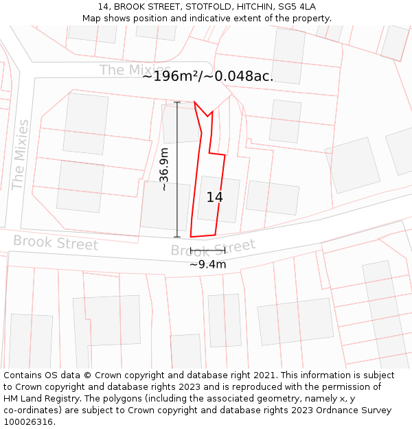 14, BROOK STREET, STOTFOLD, HITCHIN, SG5 4LA: Plot and title map