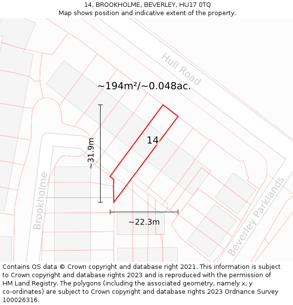 14, BROOKHOLME, BEVERLEY, HU17 0TQ: Plot and title map
