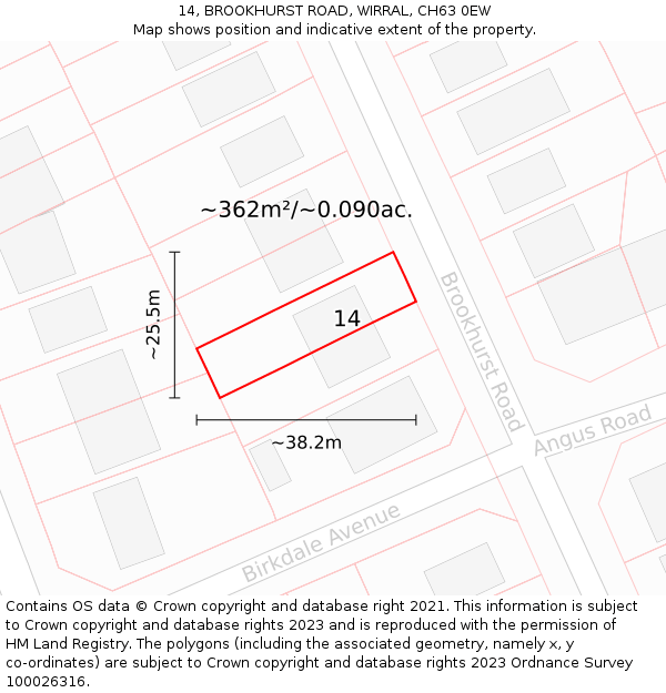 14, BROOKHURST ROAD, WIRRAL, CH63 0EW: Plot and title map