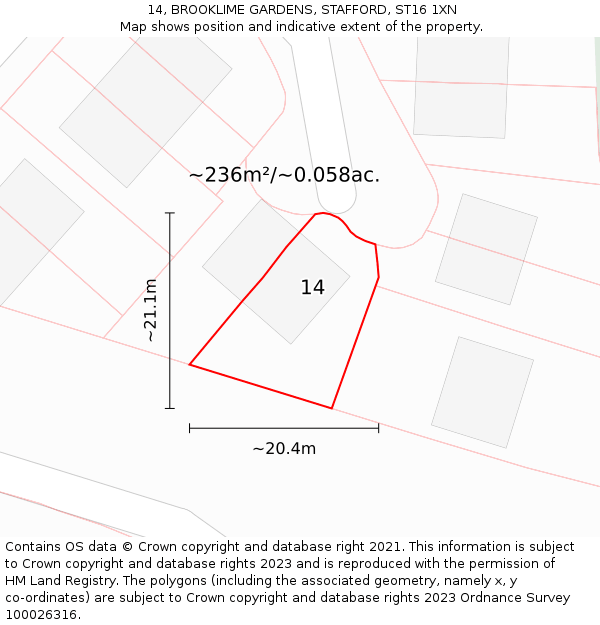 14, BROOKLIME GARDENS, STAFFORD, ST16 1XN: Plot and title map