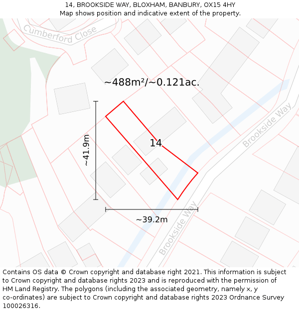 14, BROOKSIDE WAY, BLOXHAM, BANBURY, OX15 4HY: Plot and title map