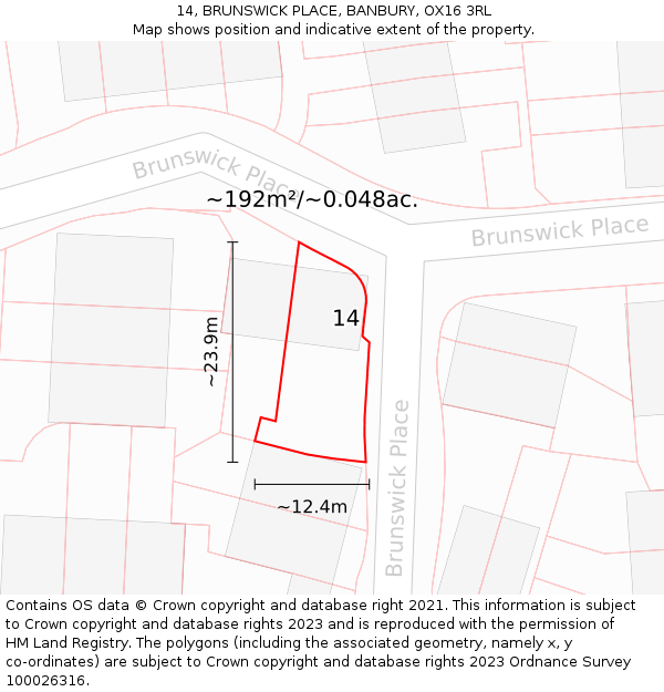 14, BRUNSWICK PLACE, BANBURY, OX16 3RL: Plot and title map