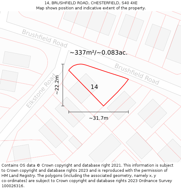 14, BRUSHFIELD ROAD, CHESTERFIELD, S40 4XE: Plot and title map