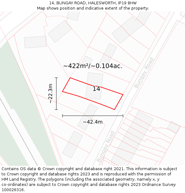 14, BUNGAY ROAD, HALESWORTH, IP19 8HW: Plot and title map