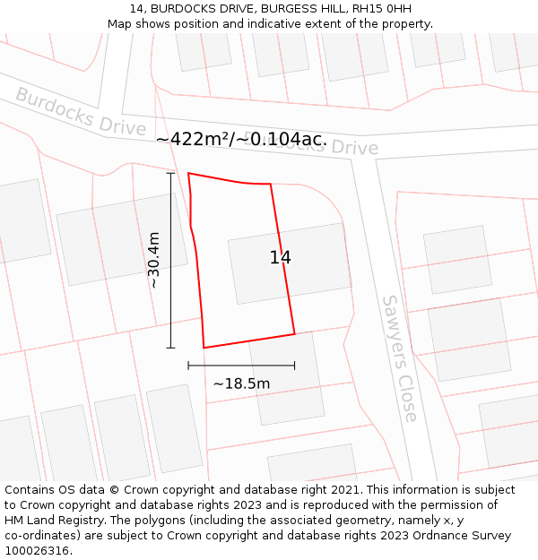 14, BURDOCKS DRIVE, BURGESS HILL, RH15 0HH: Plot and title map