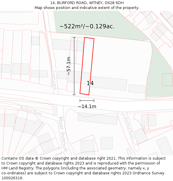 14, BURFORD ROAD, WITNEY, OX28 6DH: Plot and title map