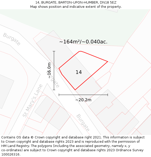 14, BURGATE, BARTON-UPON-HUMBER, DN18 5EZ: Plot and title map