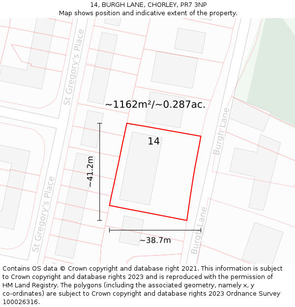 14, BURGH LANE, CHORLEY, PR7 3NP: Plot and title map