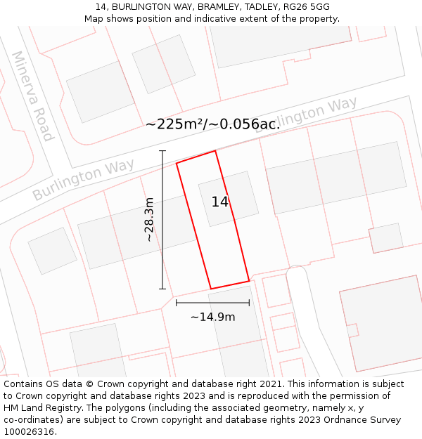 14, BURLINGTON WAY, BRAMLEY, TADLEY, RG26 5GG: Plot and title map