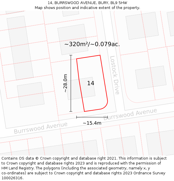 14, BURRSWOOD AVENUE, BURY, BL9 5HW: Plot and title map