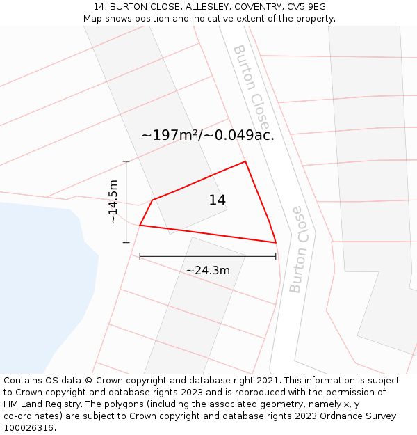 14, BURTON CLOSE, ALLESLEY, COVENTRY, CV5 9EG: Plot and title map